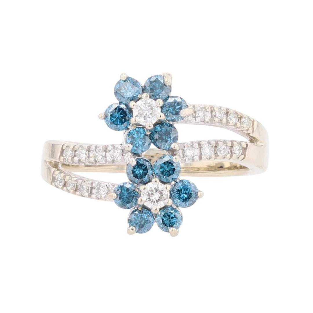 ROUND CUT DIAMOND DOUBLE FLOWER SPLIT SHANK RING: Round Cut Diamond Double Flower Split Shank Ring Brand: Unbranded Type: Ring Material: 14k White Gold Main Stone/Creation Natural Color: None Size: 7 US Accessories: None Accessories Notice: