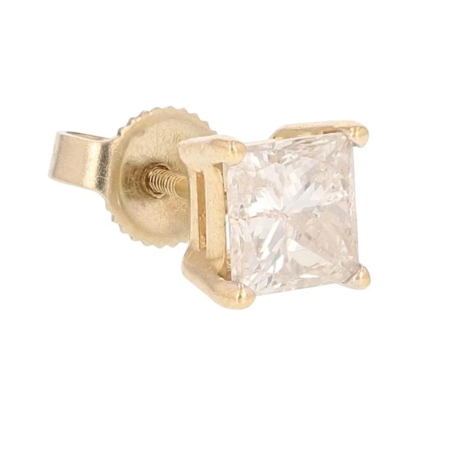 PRINCESS DIAMOND SOLITAIRE PRONG-SET STUD SINGLE EARRING - 2