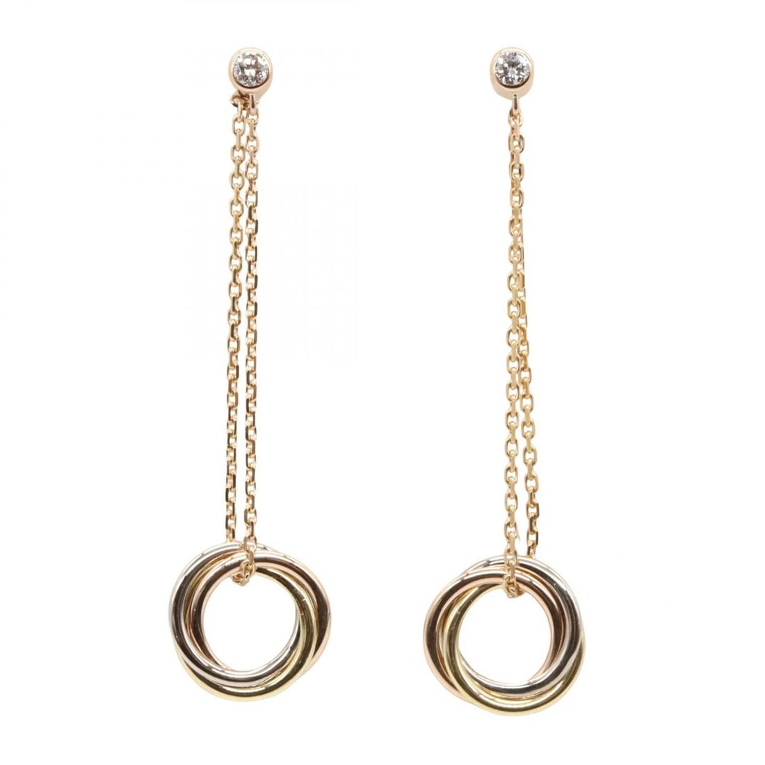 CARTIER TRINITY PIERCED EARRINGS 18KYGK 18KWG: CARTIER Trinity Pierced earrings 18KYGK 18KWG Brand: CARTIER Type: Pierced earrings Material: K18 (Yellow Gold)× K18WG× K18PG (Rose Gold) Color: Gold Size: 42mm x 9mm(1.7" x 0.4") Accessories: