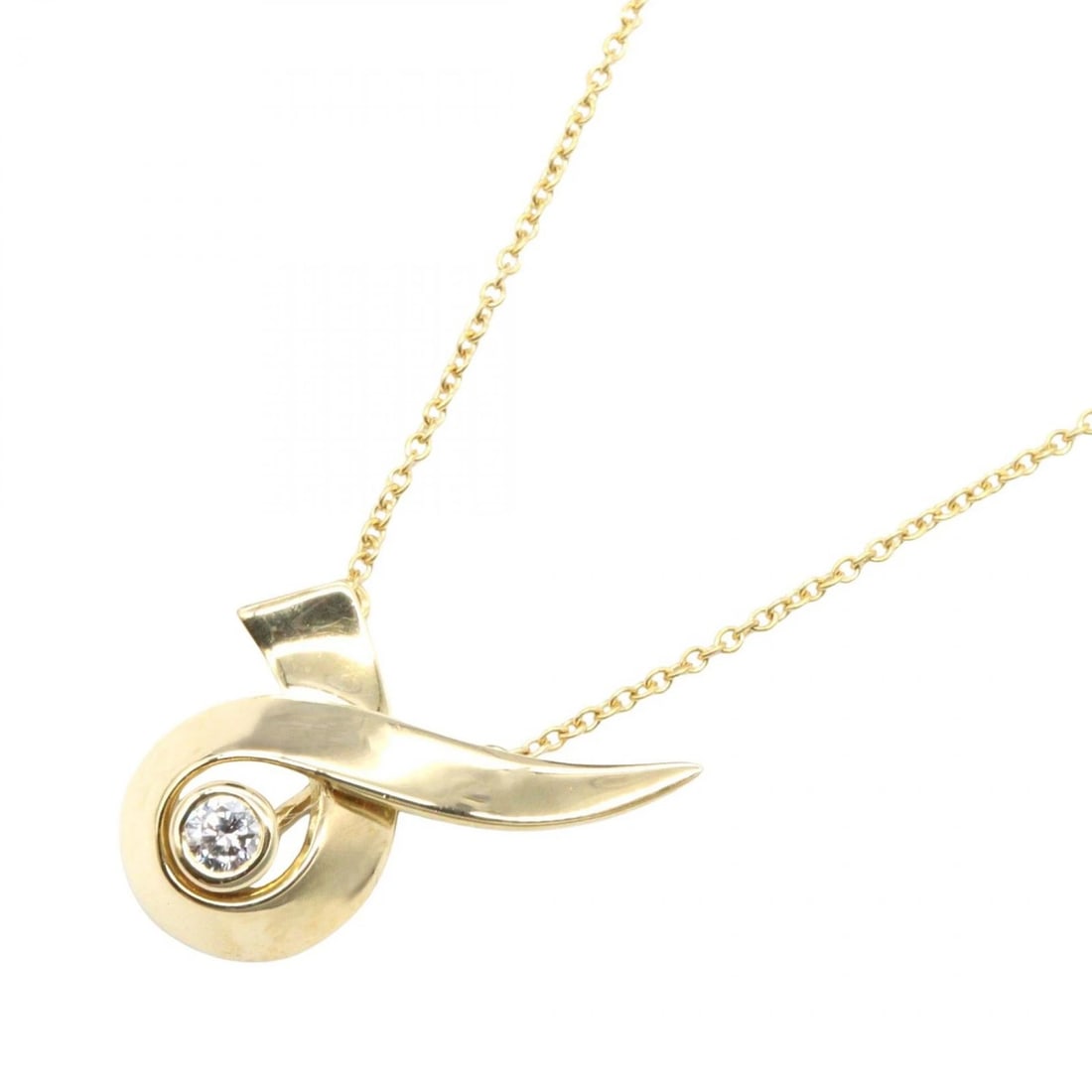 TIFFANY?CO 1P DIAMOND NECKLACE PENDANT: TIFFANY?CO 1P Diamond Necklace Pendant Brand: TIFFANY?CO Type: Necklace Material: K18 (Yellow Gold) Main Stone/Creation Natural Color: Gold Size: Neck rotation?42cm(16.5") Motif W?10mm x