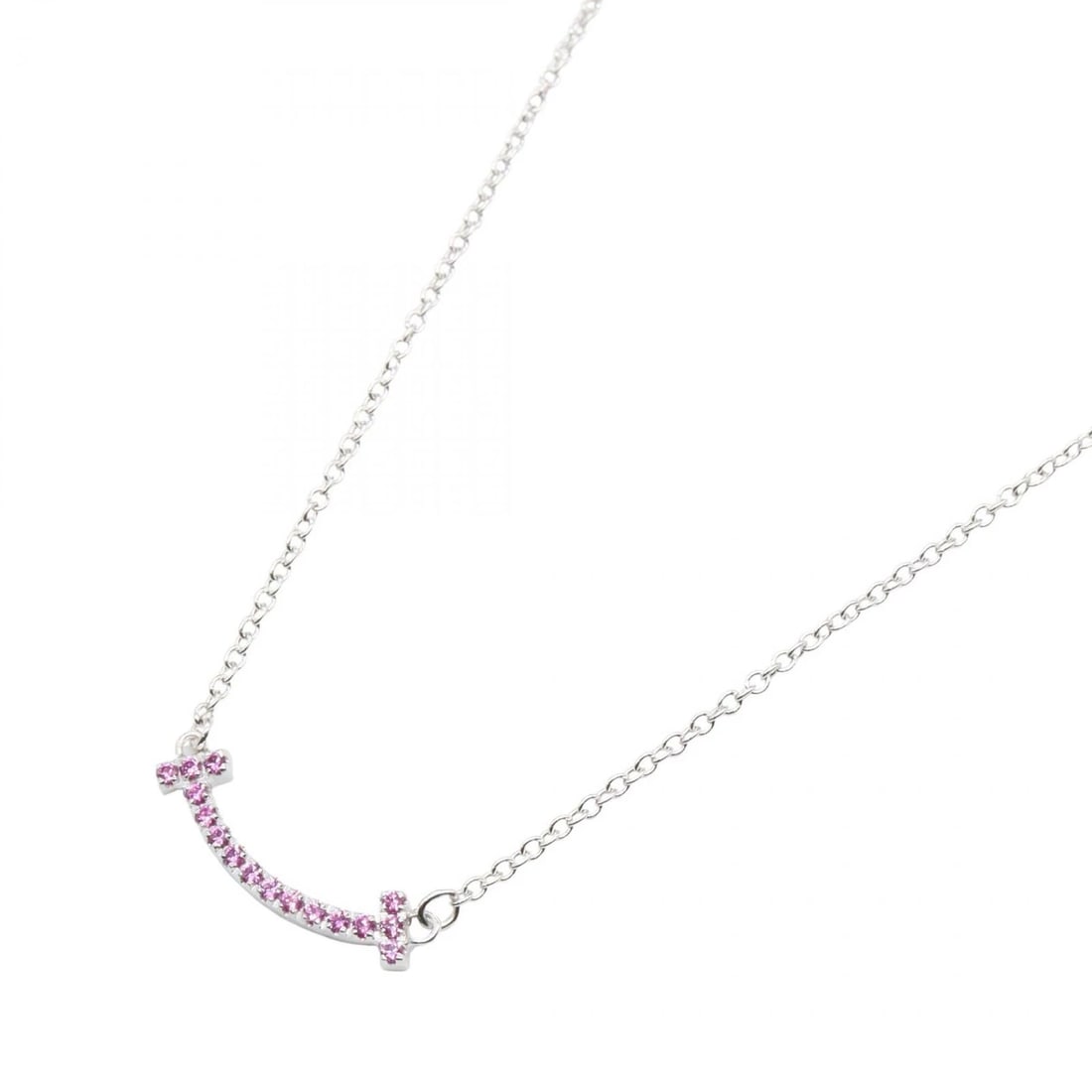 TIFFANY?CO T SMILE MINI SAPPHIRE NECKLACE: TIFFANY?CO T Smile Mini Sapphire Necklace Brand: TIFFANY?CO Type: Necklace Material: K18WG Main Stone/Creation sapphire Color: Silver Size: Neck rotation?41/45.5cm(16.1") Motif W?15mm x H?3mm(0.6"