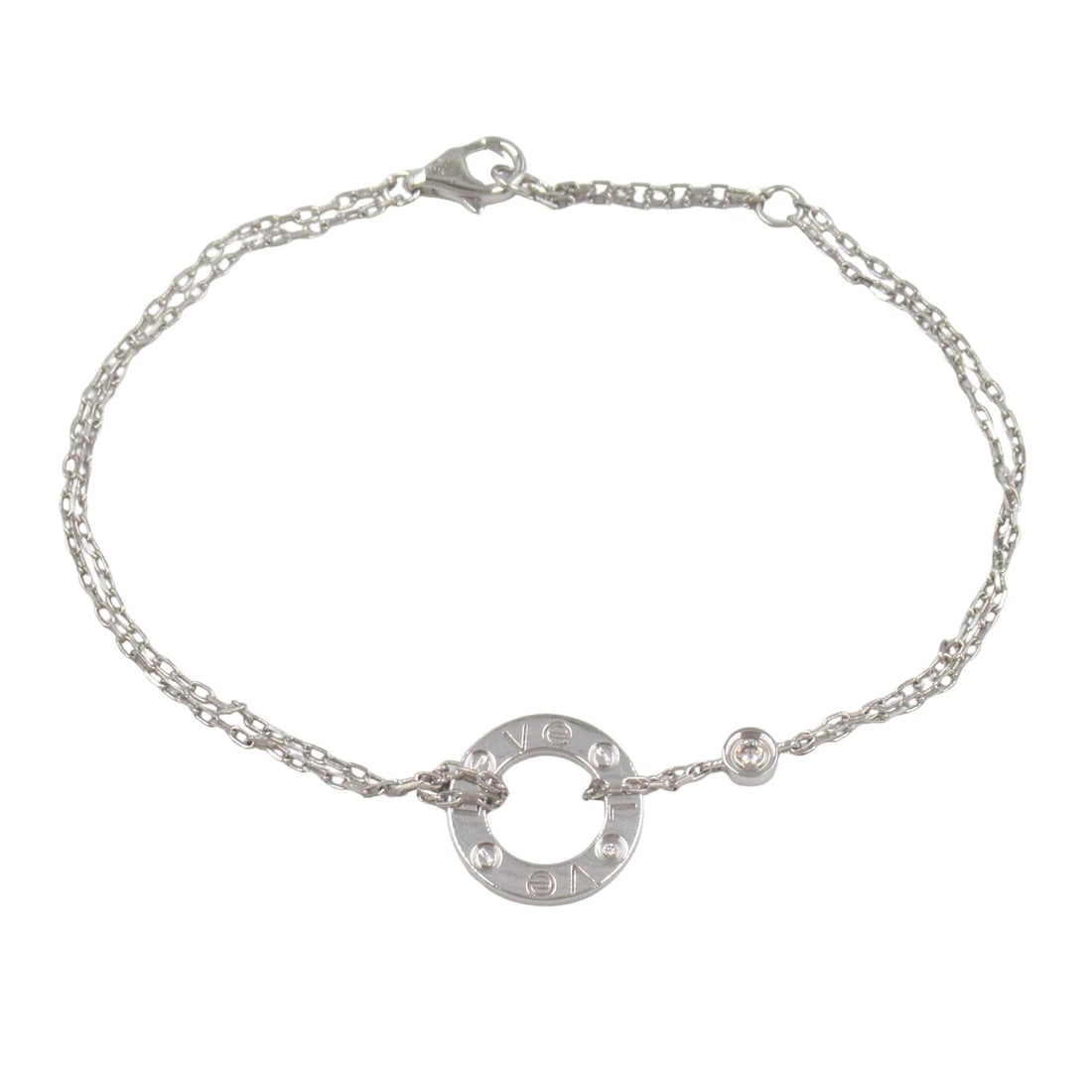 CARTIER LOVE CIRCLE BRACELET 2P DIAMOND 18KWG: CARTIER Love Circle Bracelet 2P Diamond 18KWG Brand: CARTIER Type: Bracelet Material: K18WG Main Stone/Creation Natural Color: Clear Size: Band Length?16/18cm(6.3") Motif W?13mm x H?13mm(0.5" x 0.