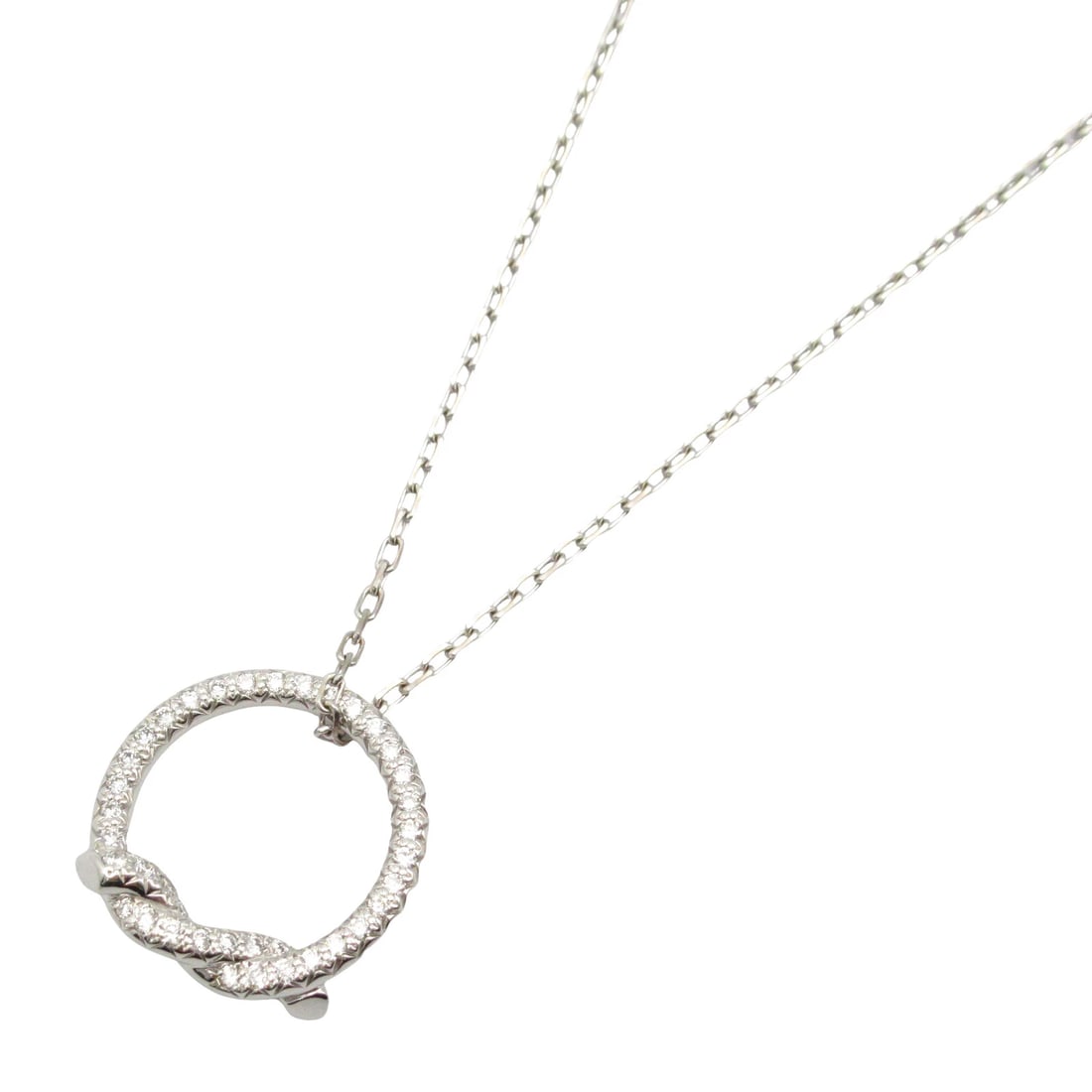 CARTIER ENTRELACES DIAMOND NECKLACE PENDANT: CARTIER Entrelaces Diamond Necklace Pendant Brand: CARTIER Type: Necklace Material: K18WG Main Stone/Creation Natural Color: Clear Size: Neck rotation?37.5/40.5cm(14.8") Motif W?15.6mm x H?15.4mm(