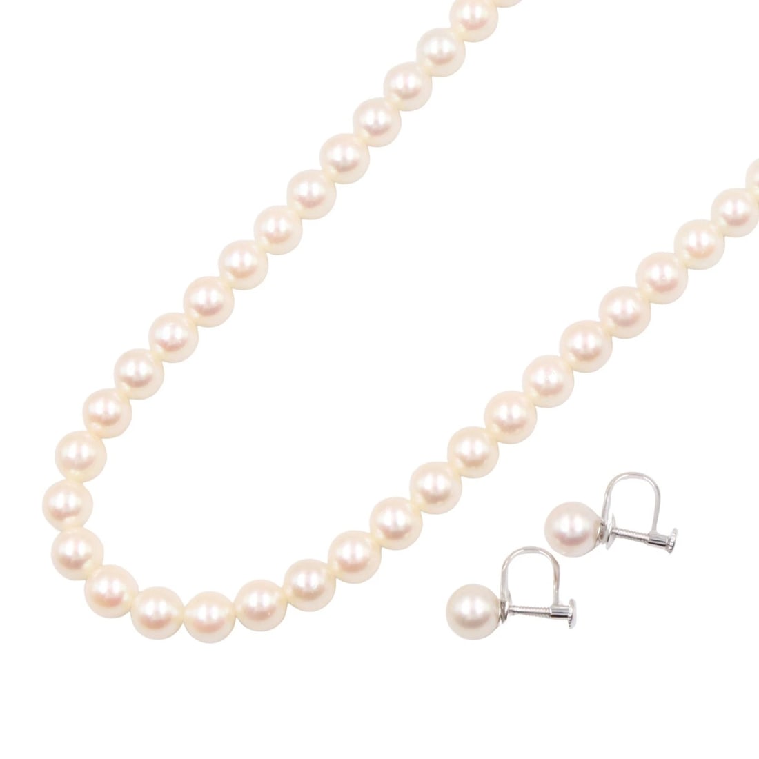 TASAKI PEARL NECKLACE EARRING SET SILVER925 14KWG (1 of 2)