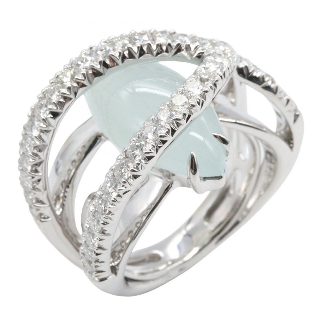 JEWELRY AQUAMARINE CAT'S EYE RING DIAMOND 18KWG (1 of 3)