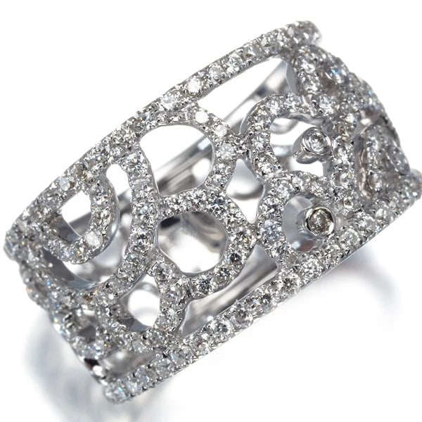 DIAMOND FLOWER OPENWORK RING 18K 750 WHITE GOLD - 2