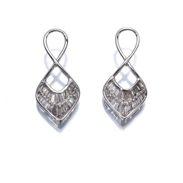 DIAMOND CHARM TAPERED-CUT EARRINGS 18K 750 WHITE GOLD: Diamond Charm Tapered-cut Earrings 18K 750 White Gold Brand: Unbranded Type: Earrings Material: 18K / 750 / White Gold Main Stone/Creation Natural Color: White Gold Size: Design size: 21.0 x 9.8mm