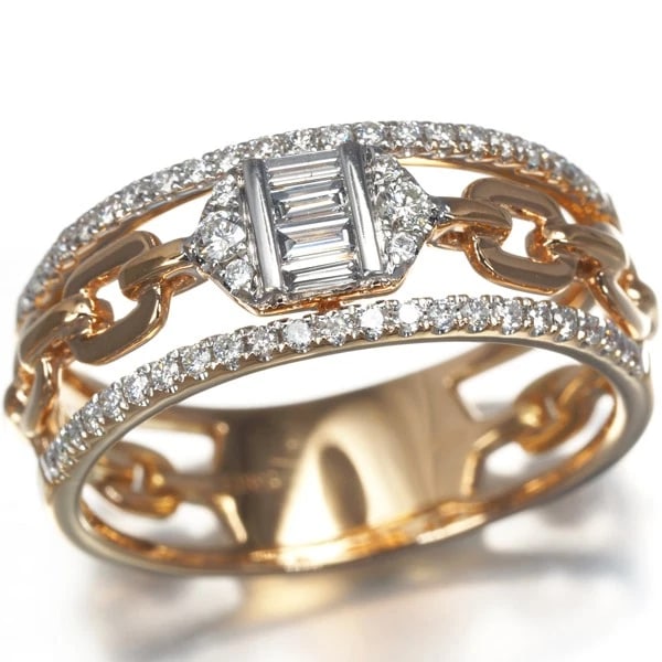 DIAMOND BAGUETTE-CUT OPENWORK CHAIN RING - 2