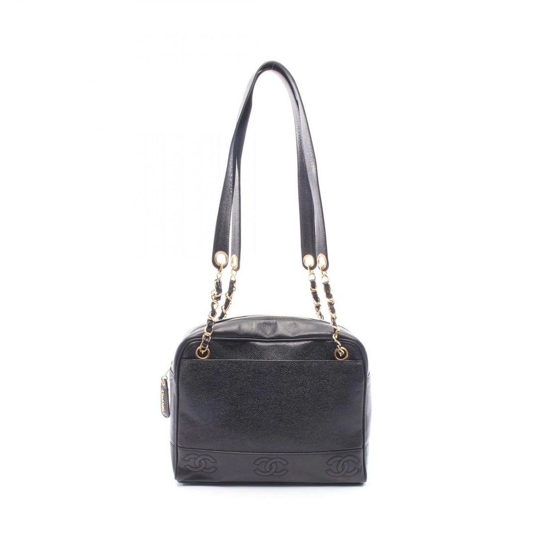 CHANEL TRIPLE COCO MARK CHAIN SHOULDER BAG: CHANEL Triple COCO Mark Chain Shoulder Bag Brand: CHANEL Type: Shoulder Bag Material: Calfskin (cowhide) Color: Black??ish colors Size: (H:9.1" x W:11.4" x D:3.1") Strap drop?38cm(15.0") Accessor