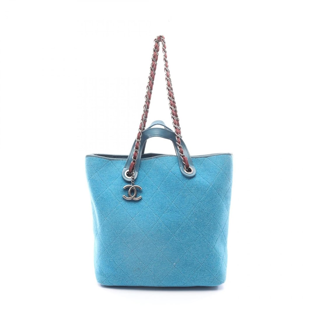 CHANEL MATELASSE CHAIN SHOULDER TOTE BAG: CHANEL Matelasse Chain Shoulder Tote Bag Brand: CHANEL Type: Tote Bag Material: wool × leather Color: Blue??ish colors Size: (H:13.4" x W:12.2" x D:5.5") Handle?31cm(12.2") Accessories: None <