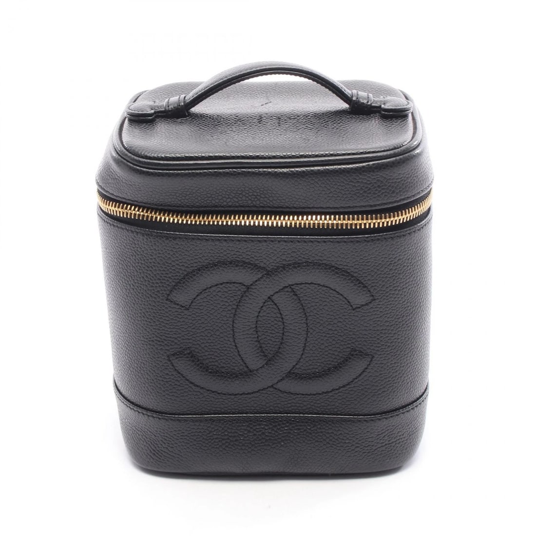 CHANEL COCO MARK VANITY HANDBAG: CHANEL COCO Mark Vanity Handbag Brand: CHANEL Type: Handbag Material: leather × grained calf leather Color: Black??ish colors Size: (H:6.7" x W:5.9" x D:4.7") Handle?11cm(4.3") Accessories: None