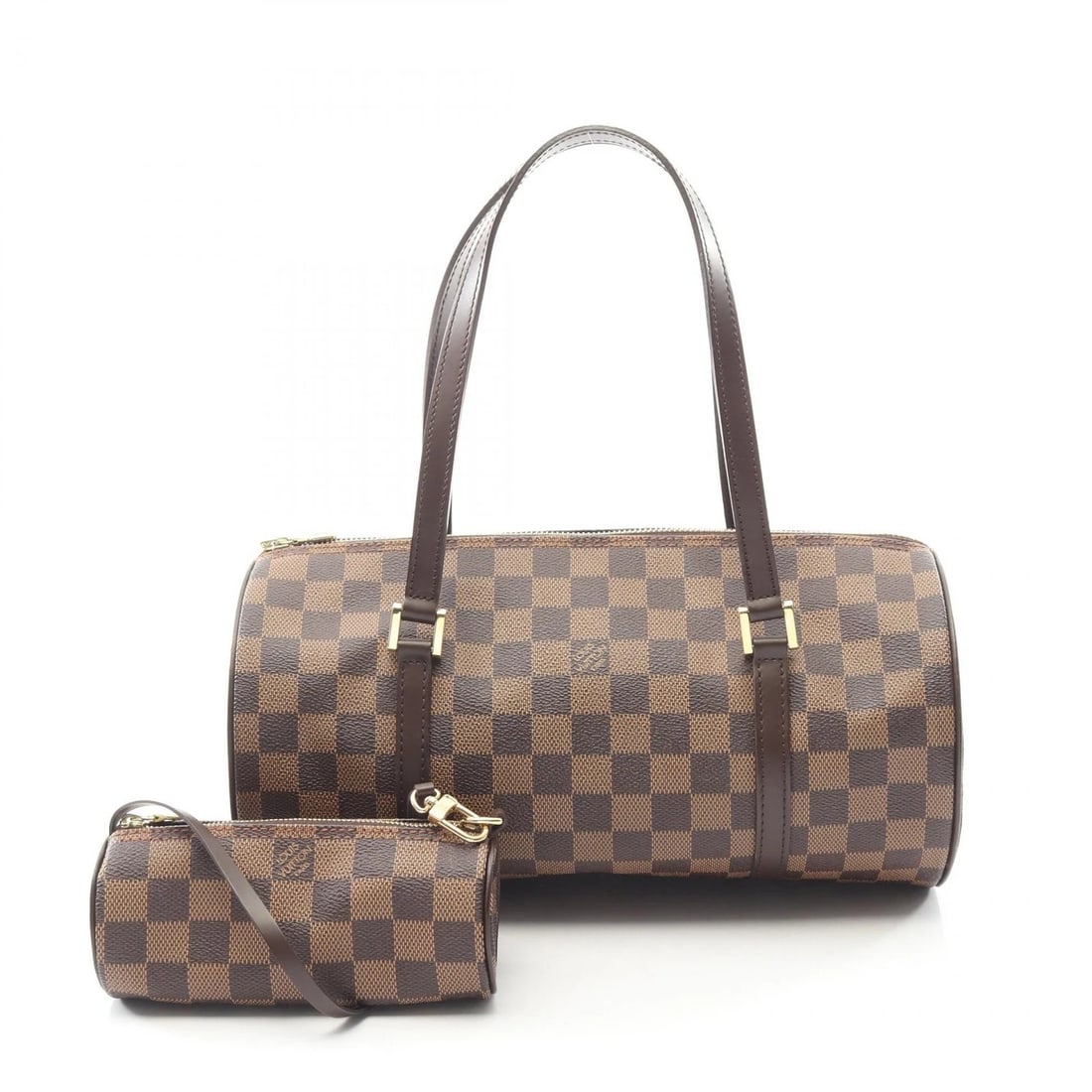 LOUIS VUITTON PAPILLON 30 HANDBAG: LOUIS VUITTON Papillon 30 Handbag Brand: LOUIS VUITTON Type: Handbag Material: Damier × PVC coated canvas × leather Color: Ebene / Brown??ish colors Size: (H:5.9" x W:11.8" x D:5.9") Handle?50cm