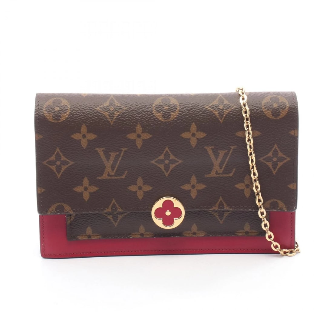 LOUIS VUITTON PORTEFEUILLE FLORE CHAIN SHOULDER CROSSBODY BAG: LOUIS VUITTON Portefeuille Flore Chain Shoulder crossbody Bag Brand: LOUIS VUITTON Type: Shoulder Bag Material: Monogram × PVC coated canvas × leather Color: Fuschia / Brown??ish colors × Pink??