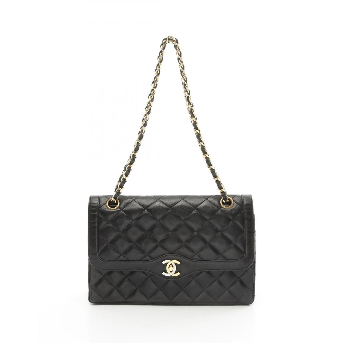 CHANEL MATELASSE W FLAP CHAIN SHOULDER BAG: CHANEL Matelasse W flap Chain Shoulder Bag Brand: CHANEL Type: Shoulder Bag Material: Lambskin (sheep leather) Color: Black??ish colors Size: (H:6.7" x W:10.2" x D:2.6") Accessories: None