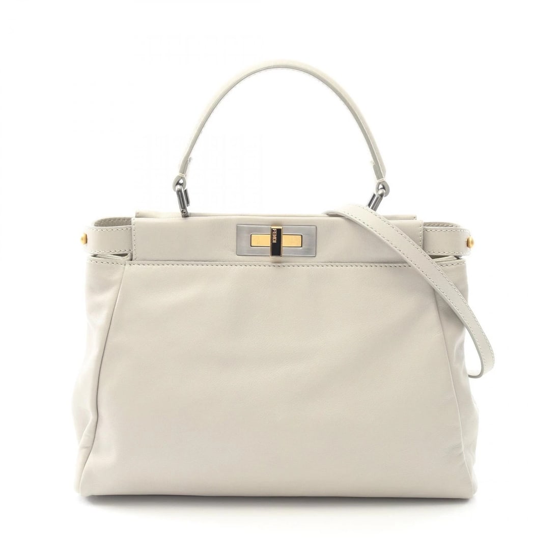 FENDI PEEKABOO REGULAR SHOULDER HANDBAG: FENDI Peekaboo regular Shoulder Handbag Brand: FENDI Type: Handbag Material: leather Color: Gray??ish colors Size: (H:9.1" x W:13.4" x D:4.7") Handle?35.5cm(14.0") Accessories: None Access