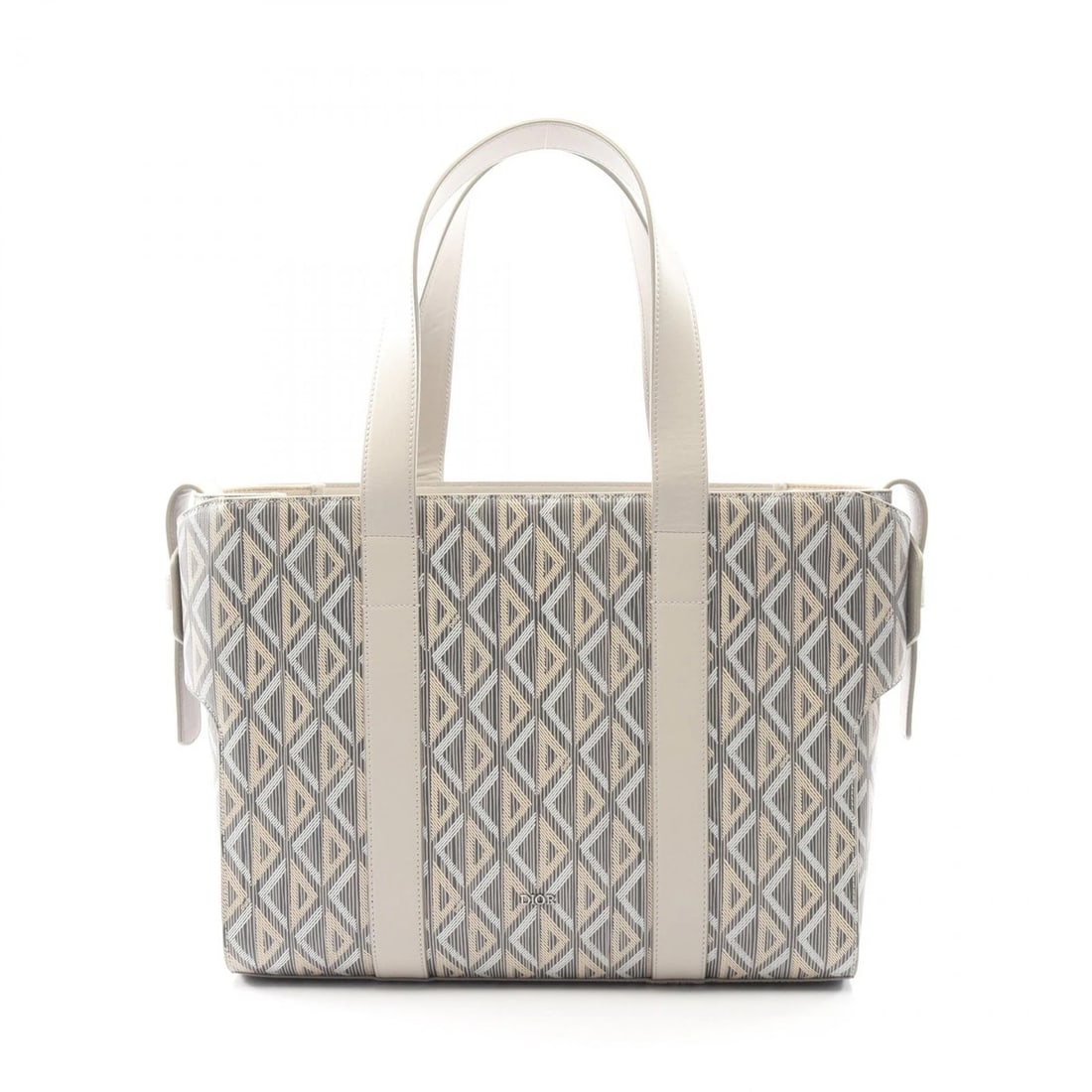 CHRISTIAN DIOR CD DIAMOND COROLLE TOTE SHOULDER BAG: Christian Dior CD Diamond Corolle Tote shoulder Bag Brand: Dior Type: Tote Bag Material: PVC coated canvas × leather Color: Gray??ish colors × Multicolor??ish colors Size: (H:11.0" x W:14.2" x D