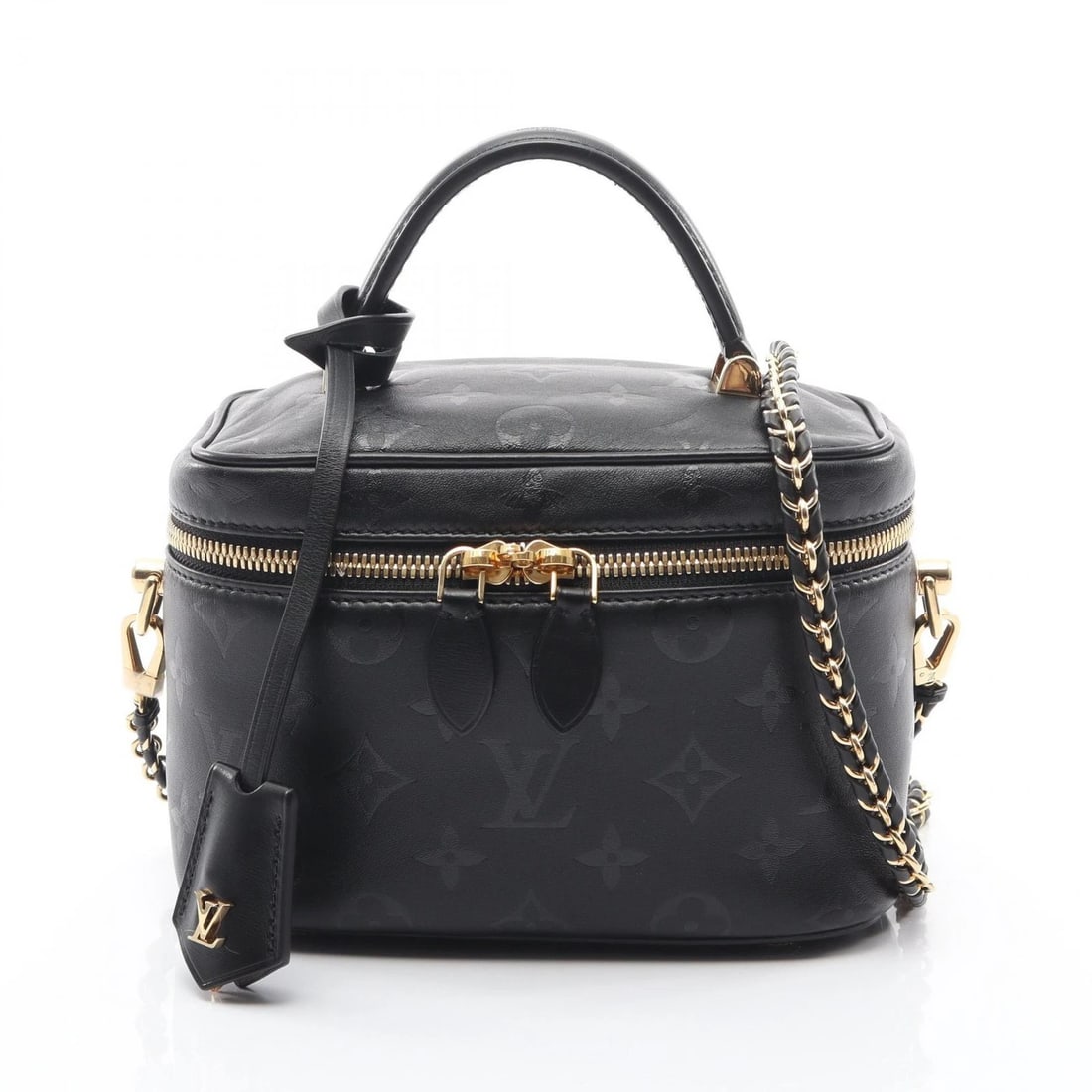 LOUIS VUITTON VANITY PM CHAIN SHOULDER HANDBAG: LOUIS VUITTON Vanity PM Chain Shoulder Handbag Brand: LOUIS VUITTON Type: Handbag Material: leather Color: Black??ish colors Size: (H:4.7" x W:7.1" x D:3.9") Handle?19cm(7.5") Accessories: None