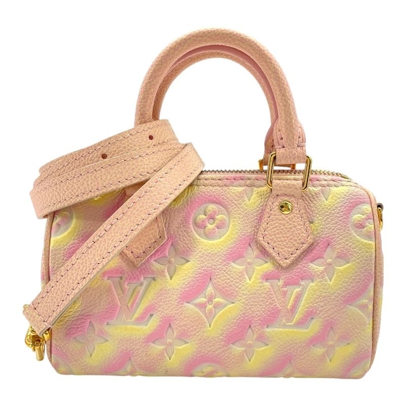 LOUIS VUITTON NANO SPEEDY SHOULDER BAG: LOUIS VUITTON Nano Speedy Shoulder Bag Brand: LOUIS VUITTON Type: Shoulder Bag Material: Monogram Empreinte Summer Color: pink Size: W6.7 x H6.7x D2.8inch Shoulder:21.3inch Accessories: None <