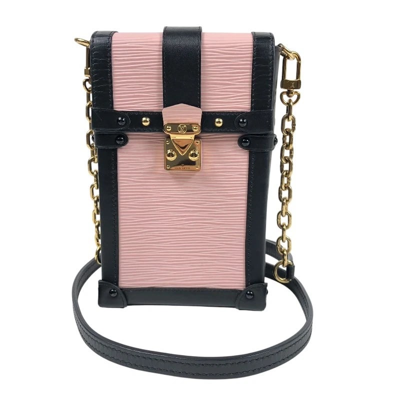 LOUIS VUITTON POCHETTE TRUNK VERTICAL SHOULDER BAG: LOUIS VUITTON Pochette Trunk Vertical Shoulder Bag Brand: LOUIS VUITTON Type: Shoulder Bag Material: PVC Color: Black Gold Hardware Size: W4.3 x H7.1x D1.6inch Shoulder:43.3inch Accessories: None