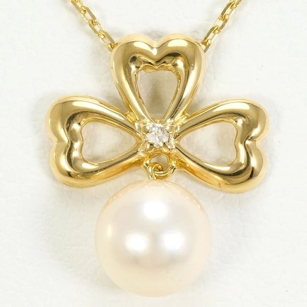 18K YELLOW GOLD NECKLACE PEARL DIAMOND: 18K Yellow gold Necklace Pearl Diamond Brand: N/A Type: Necklace Material: K18 Yellow gold Main Stone/Creation Natural Color: Yellow gold Size: Top:Length height: 15mm width:12mm,Chain:Length