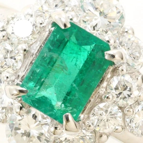 PLATINUM 900 RING EMERALD DIAMOND - 2