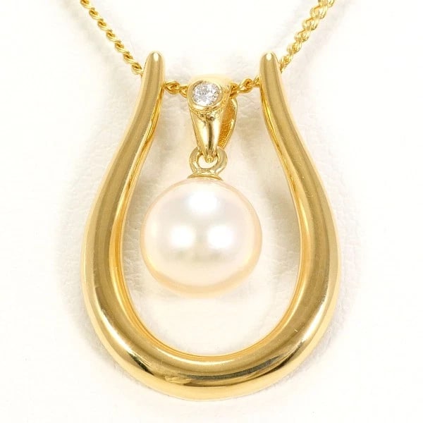 JEWELRY 18K YELLOW GOLD NECKLACE PEARL DIAMOND: Jewelry 18K Yellow gold Necklace Pearl Diamond Brand: N/A Type: Necklace Material: K18 Yellow gold Main Stone/Creation Pearl Color: Yellow gold Size: Top:Length height: 20mm width:15mm(Top and