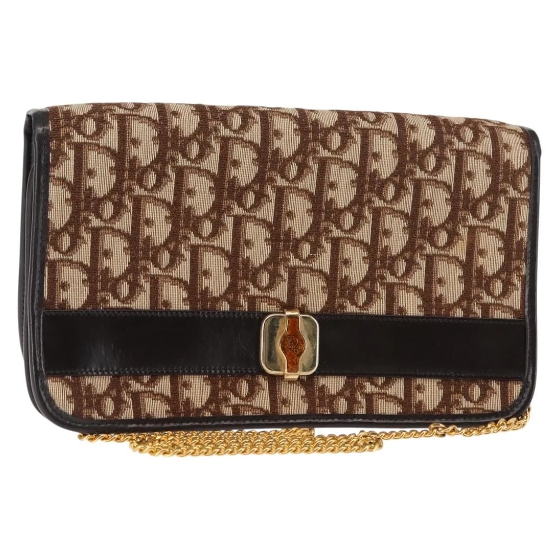 CHRISTIAN DIOR TROTTER CANVAS CHAIN SHOULDER BAG: Christian Dior Trotter Canvas Chain Shoulder Bag Brand: Christian Dior Type: Shoulder Bag Material: Trotter Canvas Color: Brown / Gold Size: W8.7 x H5.1 x D2.0inch(Approx) Shoulder Drop:7.9 - 15.7