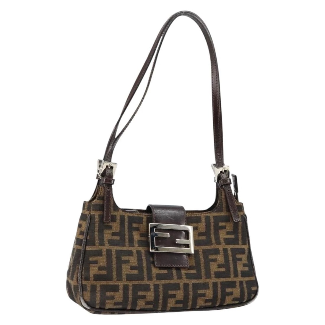 FENDI ZUCCA CANVAS SHOULDER BAG BLACK BROWN (1 of 8)