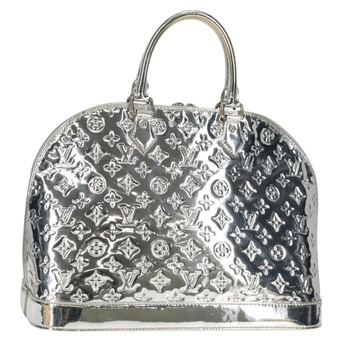 LOUIS VUITTON MONOGRAM MIROIR ALMA BAG: LOUIS VUITTON Monogram Miroir Alma Bag Brand: LOUIS VUITTON Type: Hand Bag Material: Monogram Miroir Canvas Color: Silver / Argent Size: W18.1 x H13.0 x D8.7inch(Approx) Accessories: None