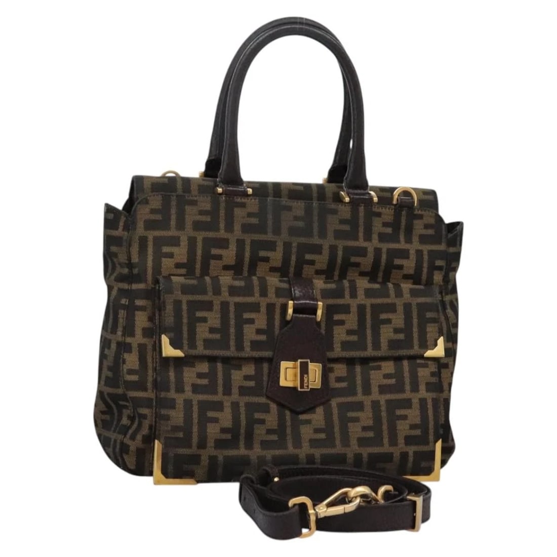 FENDI ZUCCA CANVAS HAND BAG 2WAY BLACK BROWN (1 of 9)
