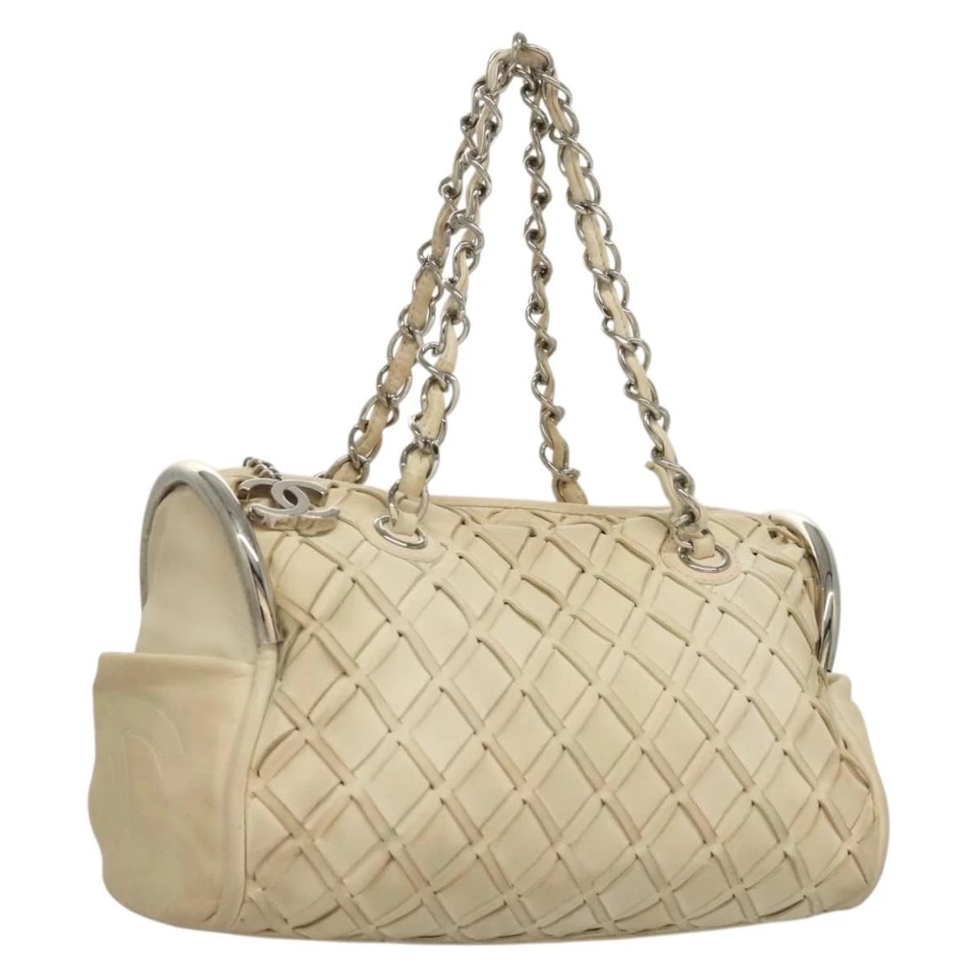 CHANEL CHAIN HAND BAG LEATHER WHITE SILVER (1 of 7)