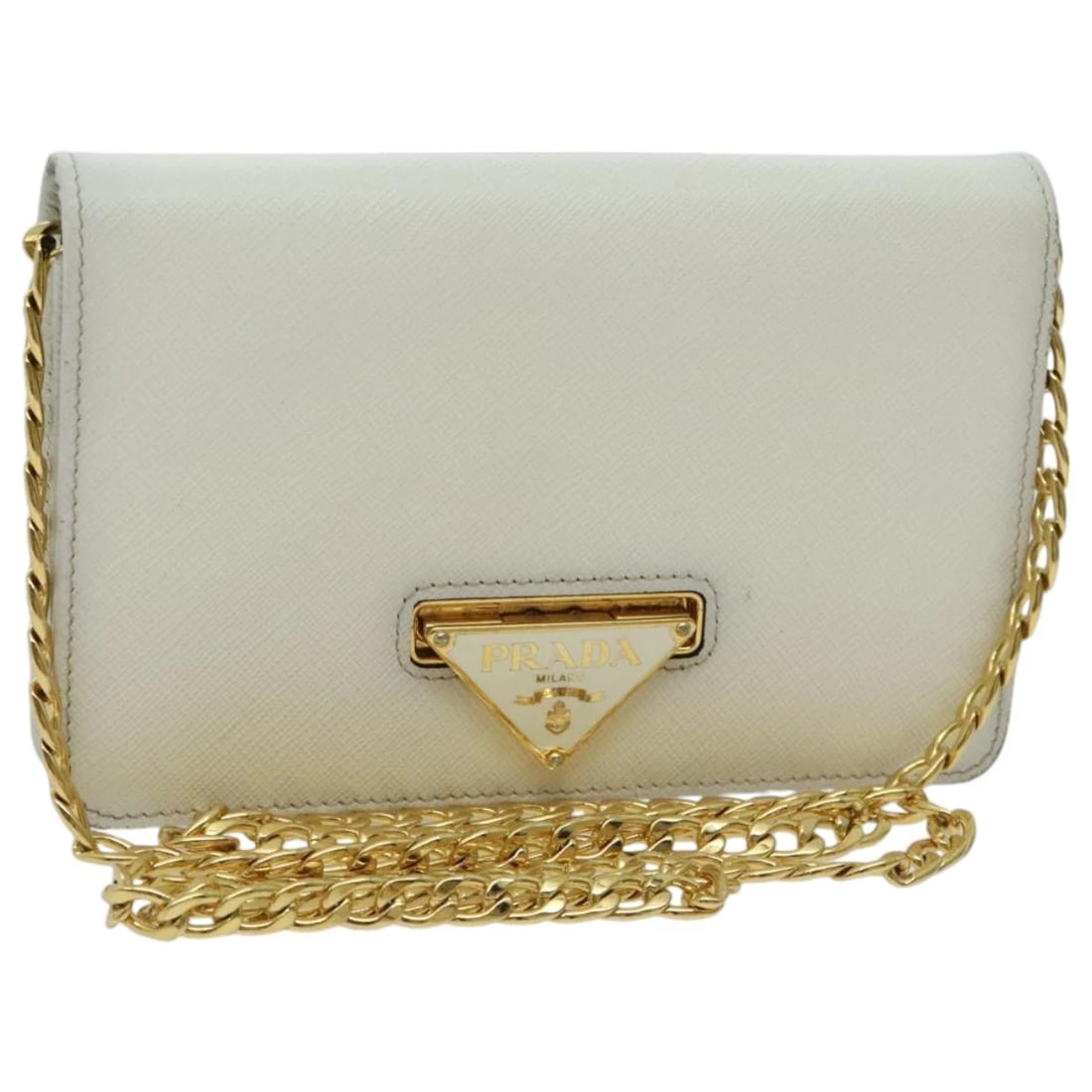 PRADA CHAIN SHOULDER BAG SAFIANO LEATHER WHITE GOLD (1 of 9)