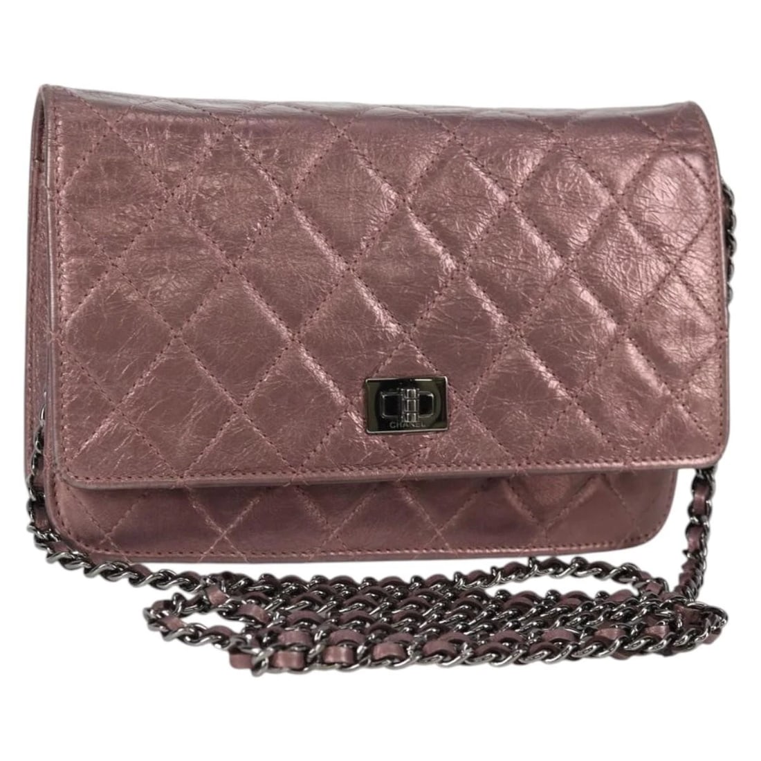 CHANEL CHAIN MATELASSE SHOULDER BAG: CHANEL Chain Matelasse Shoulder Bag Brand: CHANEL Type: Shoulder Bag Material: Leather Color: Pink / Silver Size: W7.5 x H4.3 x D1.2inch(Approx) Shoulder Drop:25.2inch(Approx) Accessories: None