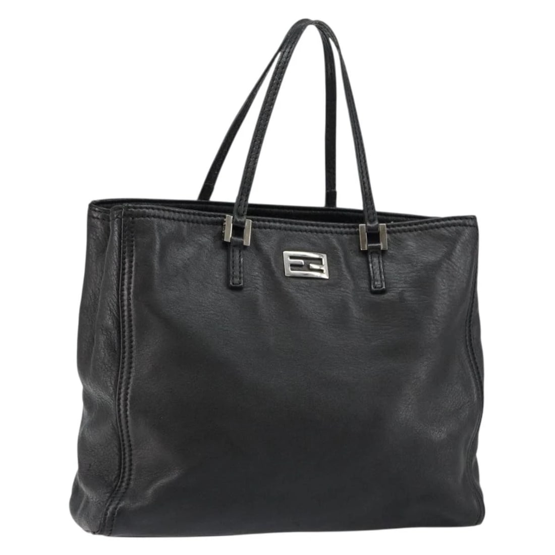 FENDI HAND BAG LEATHER BLACK SILVER: FENDI Hand Bag Leather Black Silver Brand: FENDI Type: Hand Bag Material: Leather Color: Black / Silver Size: W12.2 x H9.8 x D3.1inch(Approx) Handle Drop:5.9inch(Approx) Accessories: None