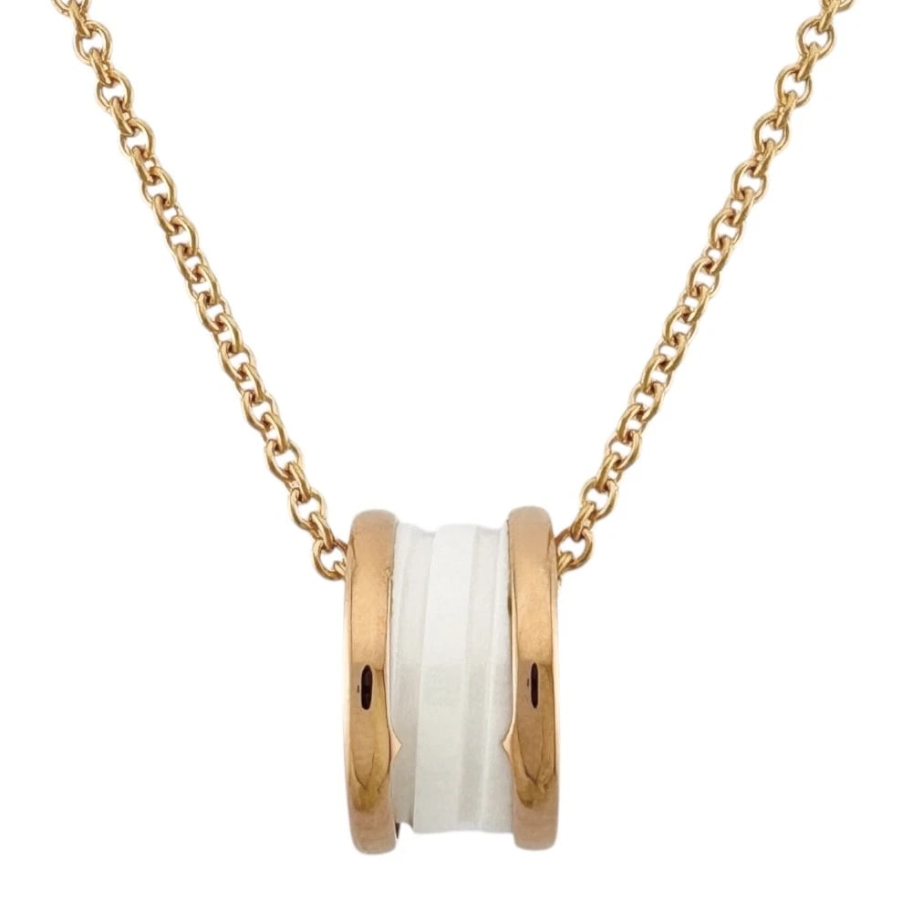 BVLGARI NECKLACE K18 PINK GOLD B-ZERO.1 USED: BVLGARI Necklace K18 Pink Gold B-zero.1 used Brand: BVLGARI Type: Necklace Material: K18 Pink Gold Color: Pink gold Size: Total Length:18.1inch Top:W3.3inch x H5.7inch Chain width:0.1inch Accesso