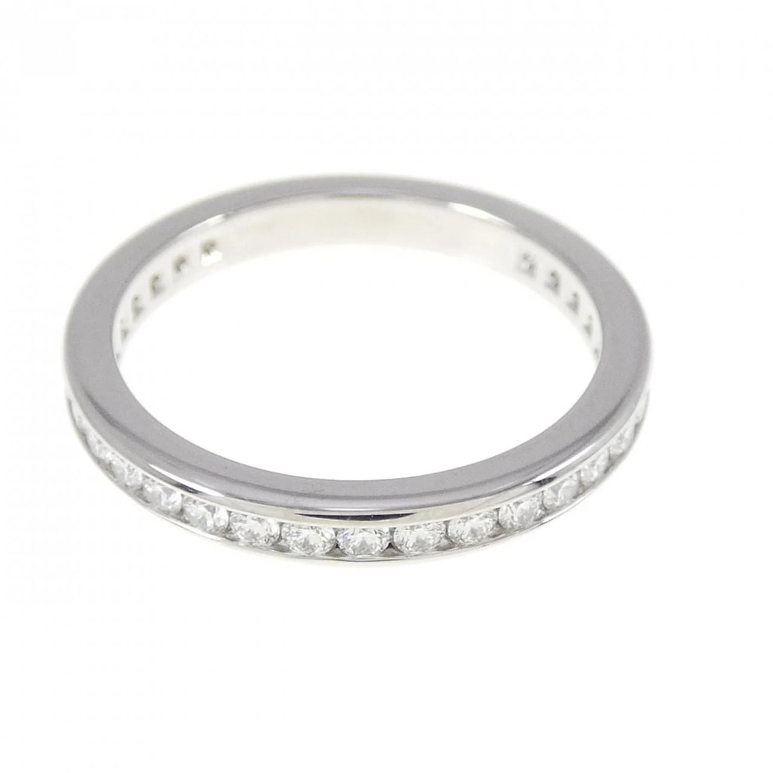 TIFFANY & CO. FULL CIRCLE CHANNEL SETTING RING: Tiffany & Co. Full Circle channel setting Ring Brand: Tiffany Type: Ring Material: Platinum Main Stone Natural Color: Platinum Size: 4 (US size) Accessories: None Accessories Notice: When