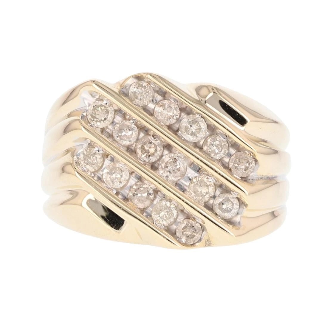 DIAMOND MULTI-ROW CHANNEL-SET STATEMENT RING: Diamond Multi-Row Channel-Set Statement Ring Brand: Unbranded Type: Ring Material: 10k Yellow Gold Main Stone/Creation Natural Color: None Size: 11 US Accessories: None Accessories Notice: