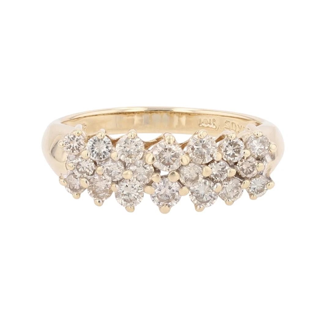 ROUND CUT DIAMOND CLUSTER STATEMENT BAND RING: Round Cut Diamond Cluster Statement Band Ring Brand: Unbranded Type: Ring Material: 10k Yellow Gold Main Stone/Creation Natural Color: None Size: 6.5 US Accessories: None Accessories Notic