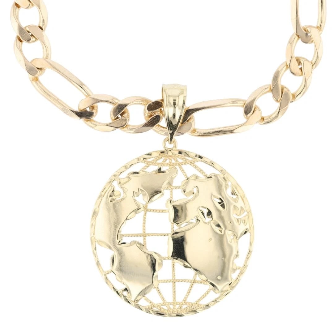 EARTH OPEN-FACE PENDANT NECKLACE 10K YELLOW GOLD: Earth Open-Face Pendant Necklace 10k Yellow Gold Brand: Unbranded Type: Necklace Material: 10k Yellow Gold Color: None Size: Pendant Measurement: 2.25" x 1.5" Necklace Measurement: 27.5"