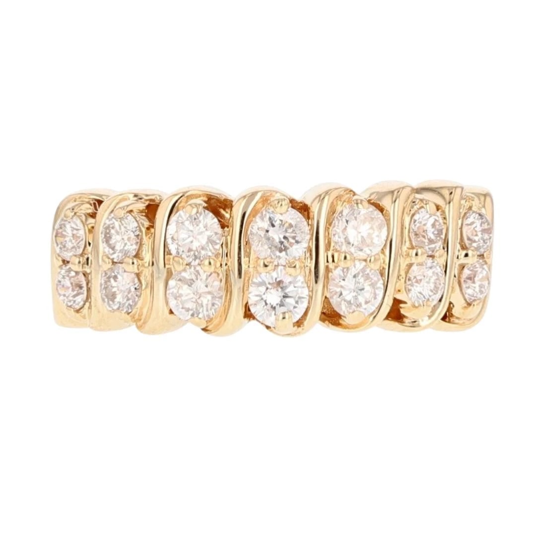 ROUND CUT DIAMOND TWO-ROW STATEMENT BAND RING: Round Cut Diamond Two-Row Statement Band Ring Brand: Unbranded Type: Ring Material: 14k Yellow Gold Main Stone/Creation Natural Color: None Size: 7.25 US Accessories: None Accessories Notice: