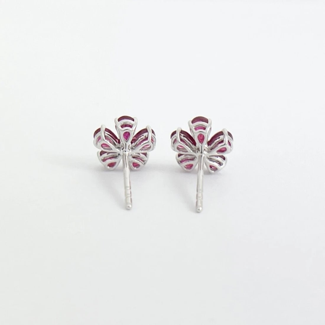 RUBY DIAMOND CLUSTER PEAR FLOWER STUD EARRINGS 18K - 2
