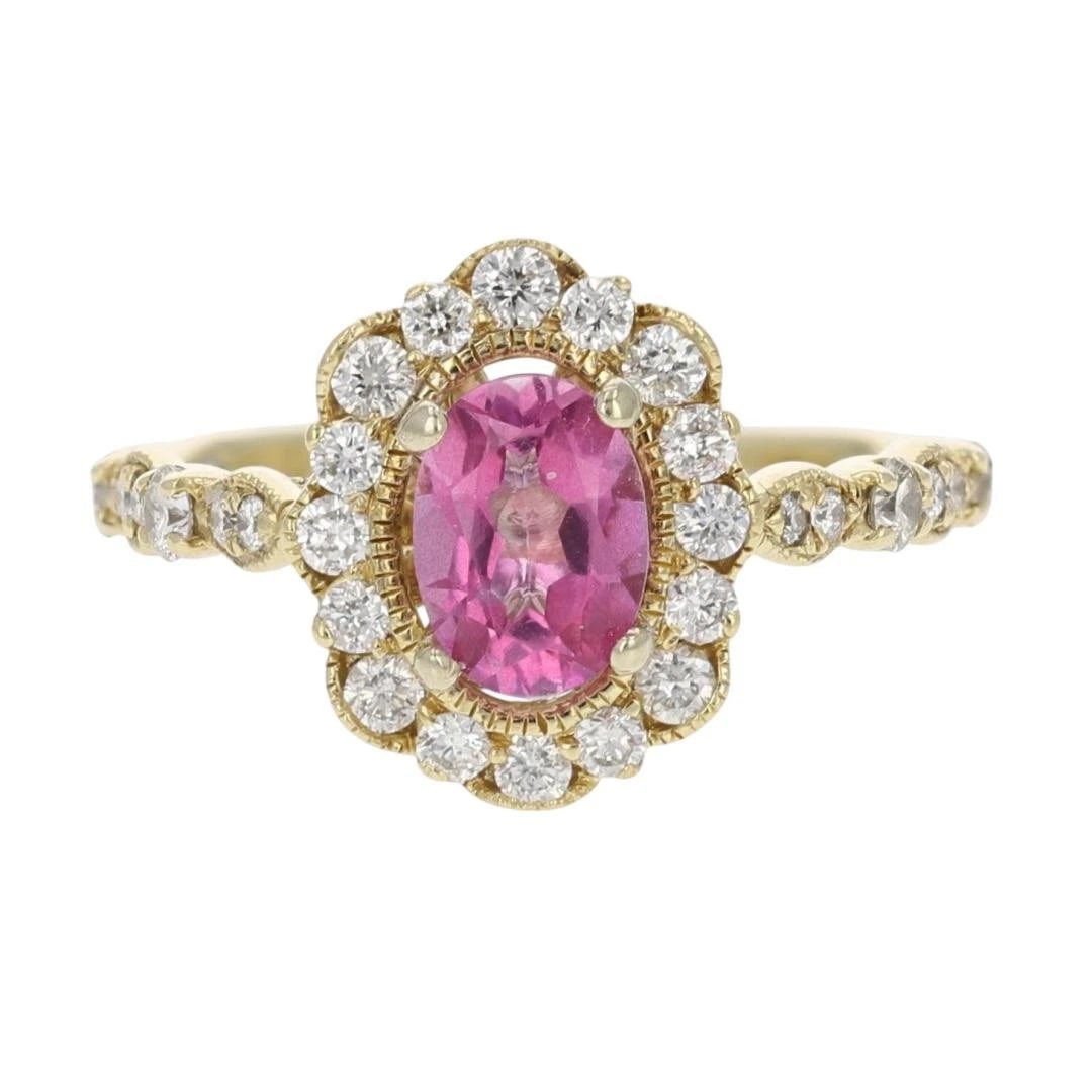 OVAL CUT PINK TOPAZ WITH DIAMOND HALO RING (1 of 2)