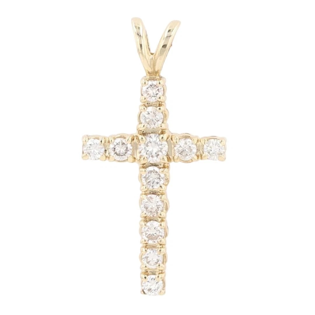 DIAMOND RELIGIOUS CROSS PENDANT 10K YELLOW GOLD: Diamond Religious Cross Pendant 10k Yellow Gold Brand: Unbranded Type: Pendant Material: 10k Yellow Gold Main Stone/Creation Natural Color: None Size: Pendant Measurement: 1 3/8" Length /