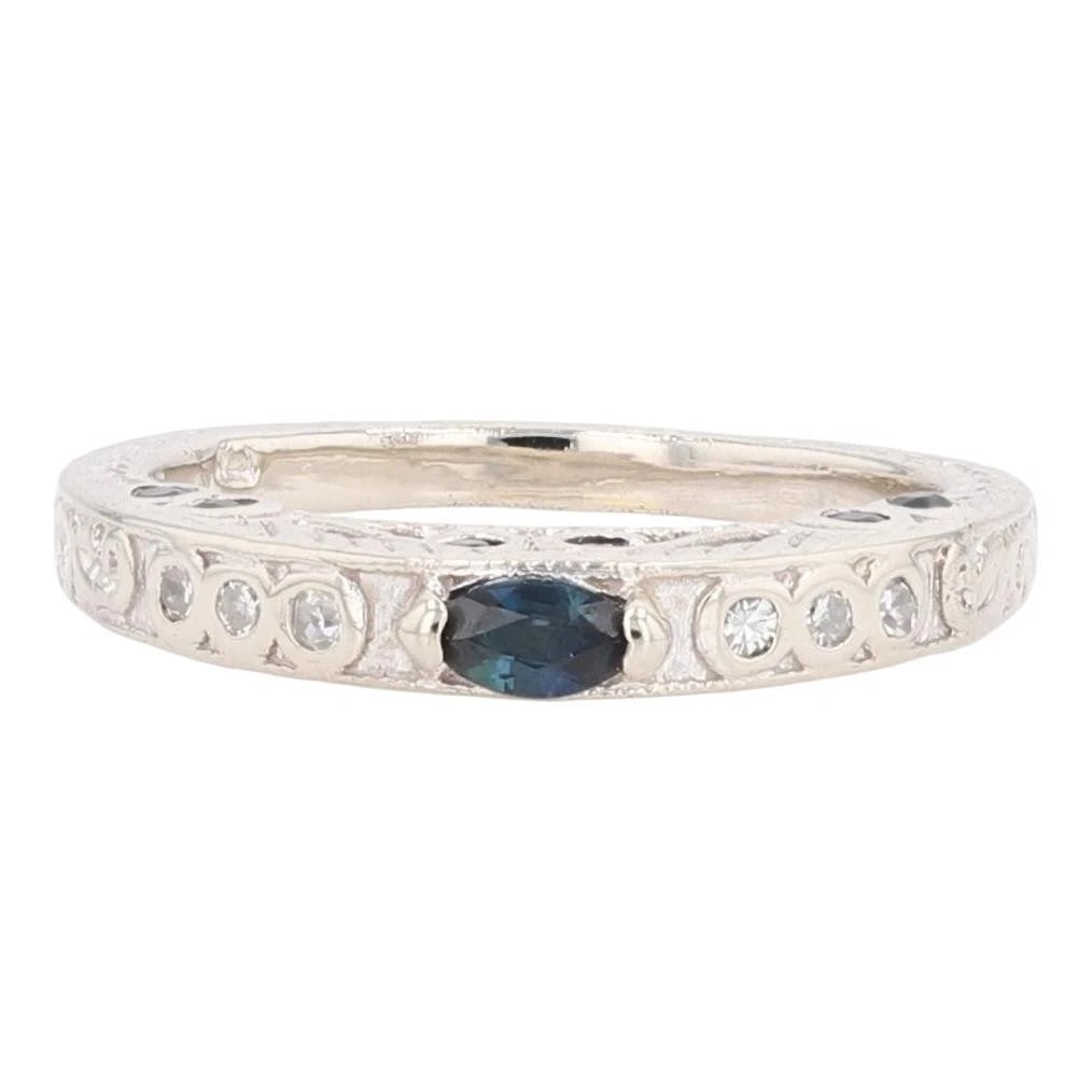 MARQUISE CUT SAPPHIRE WITH DIAMOND ACCENTS RING: Marquise Cut Sapphire with Diamond Accents Ring Brand: Unbranded Type: Ring Material: 14k White Gold Main Stone/Creation Natural Color: Main Stone Color: Dark Slightly Grayish Very Slightly