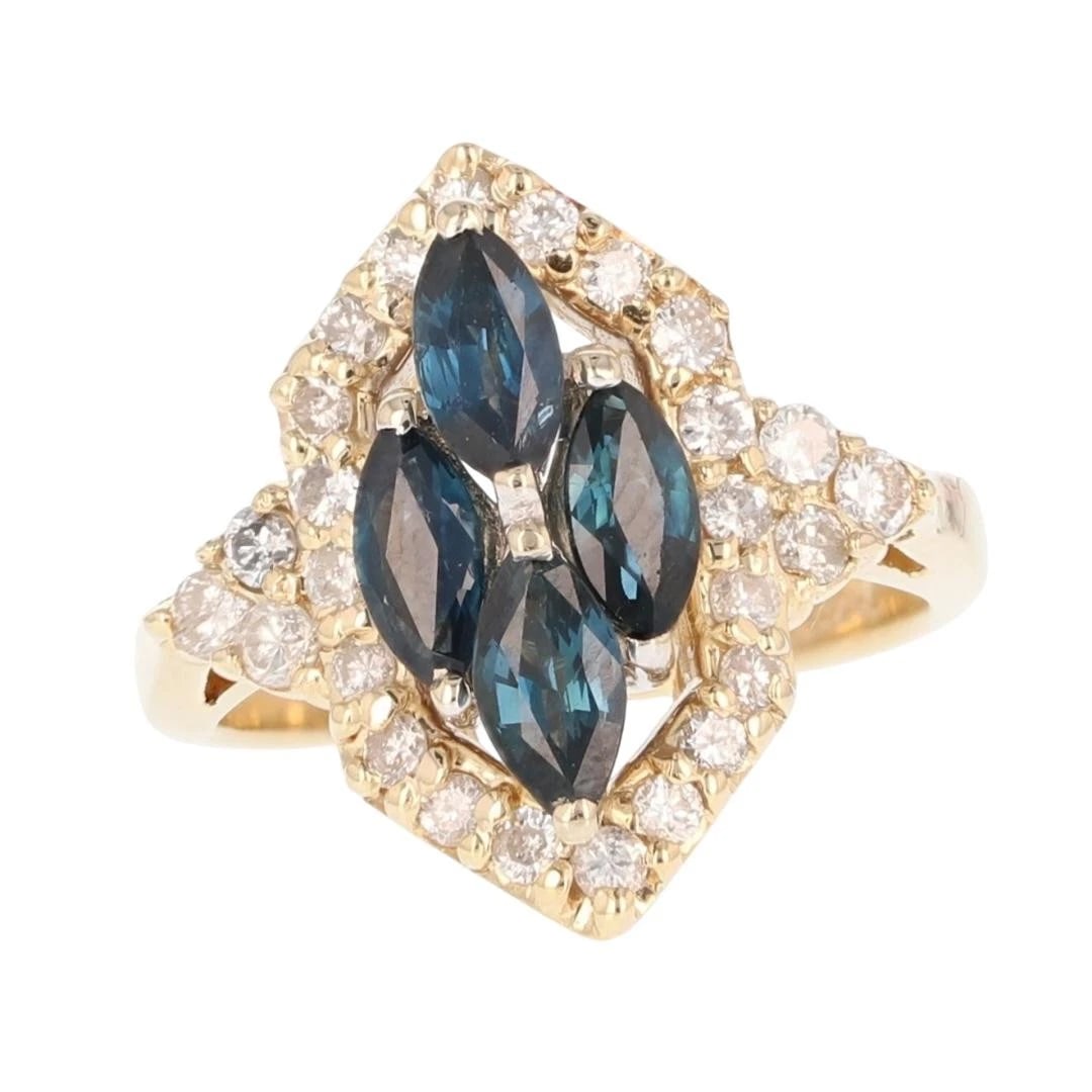 MARQUISE SAPPHIRE CLUSTER W/ DIAMOND HALO RING (1 of 2)