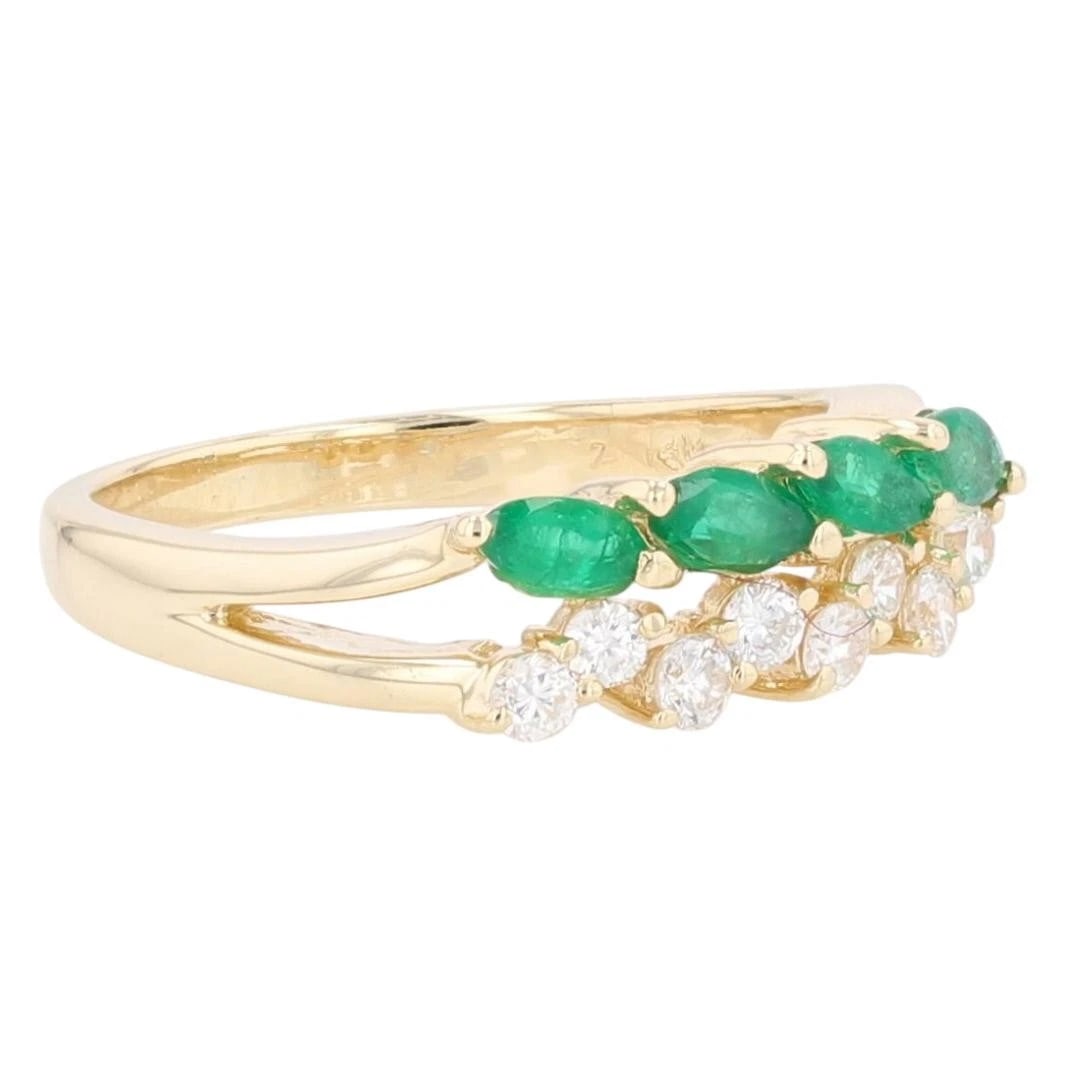 MARQUISE EMERALD & DIAMOND LEAF STATEMENT RING - 2