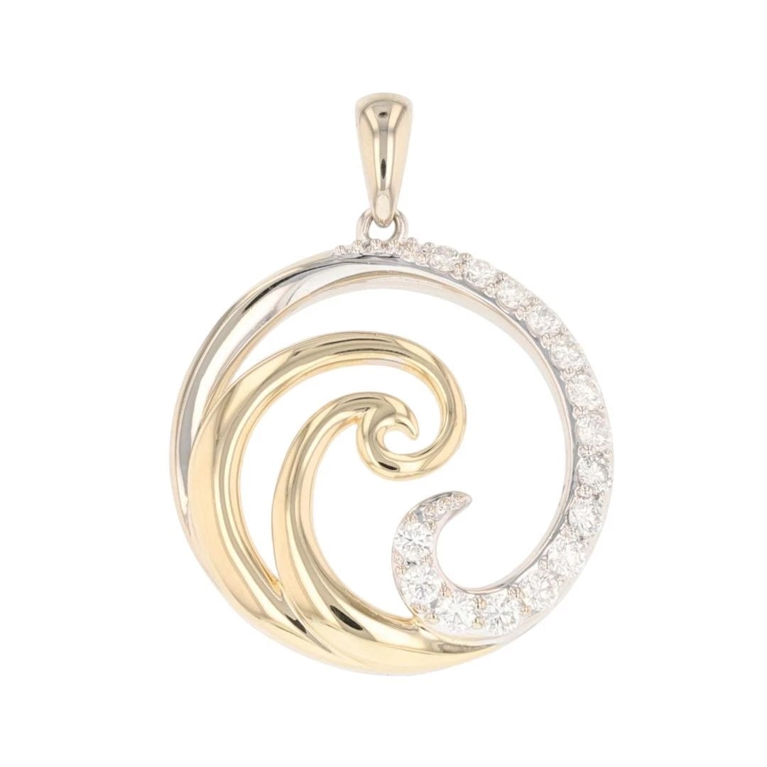 DIAMOND SWIRL WAVE ROUND SHAPED PENDANT: Diamond Swirl Wave Round Shaped Pendant Brand: Unbranded Type: Pendant Material: 14k Multi-Tone Gold Main Stone/Creation Natural Color: None Size: Pendant Measurement: 1 3/8" x 1" 