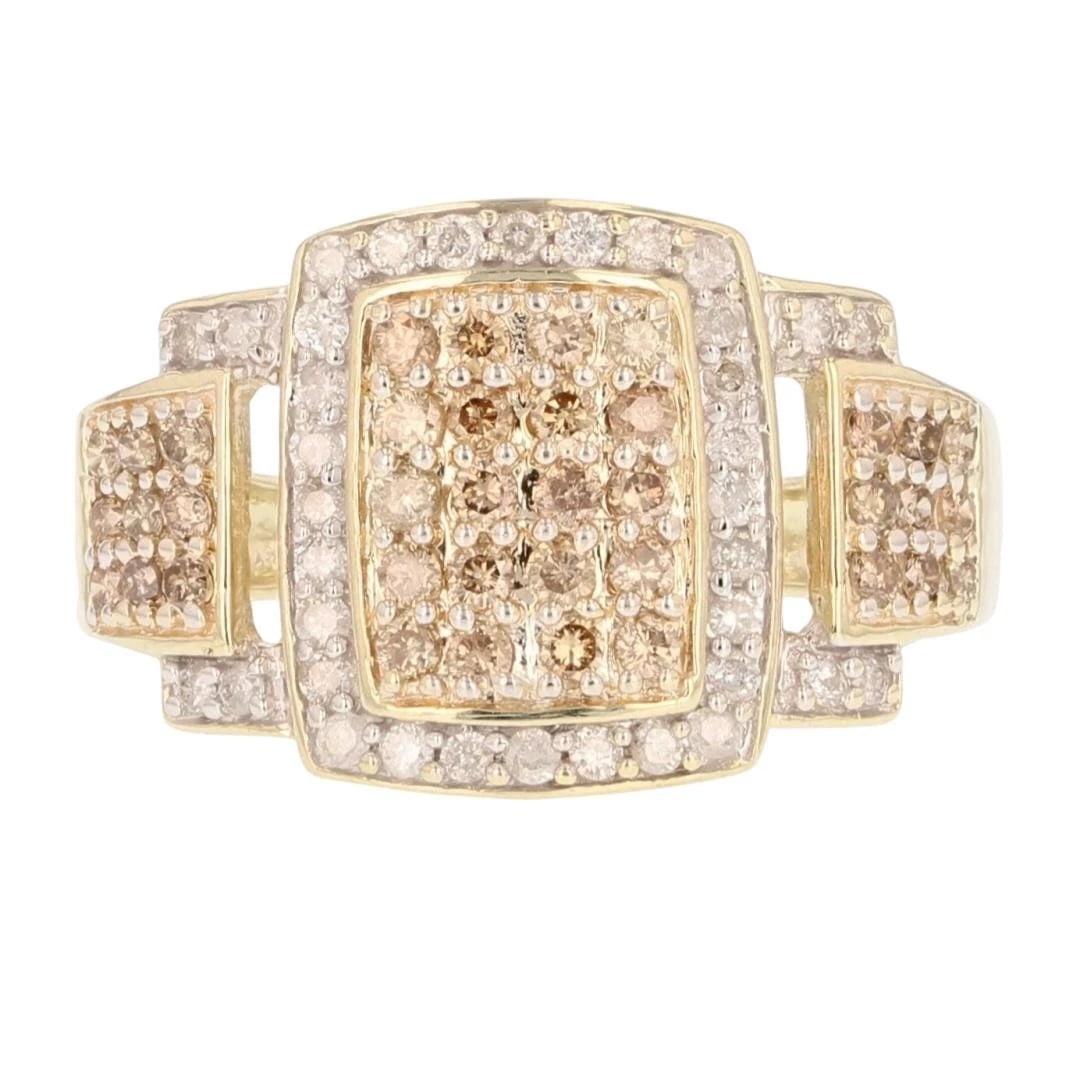 BROWN DIAMOND RECTANGLE PAVÉ CLUSTER HALO RING (1 of 2)