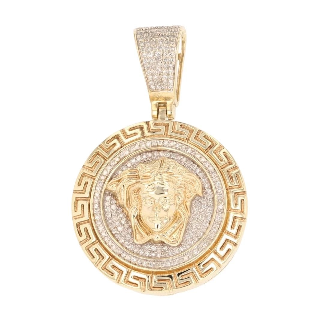 DIAMOND PAVÉ MEDUSA HEAD GREEK KEY ROUND PENDANT (1 of 5)