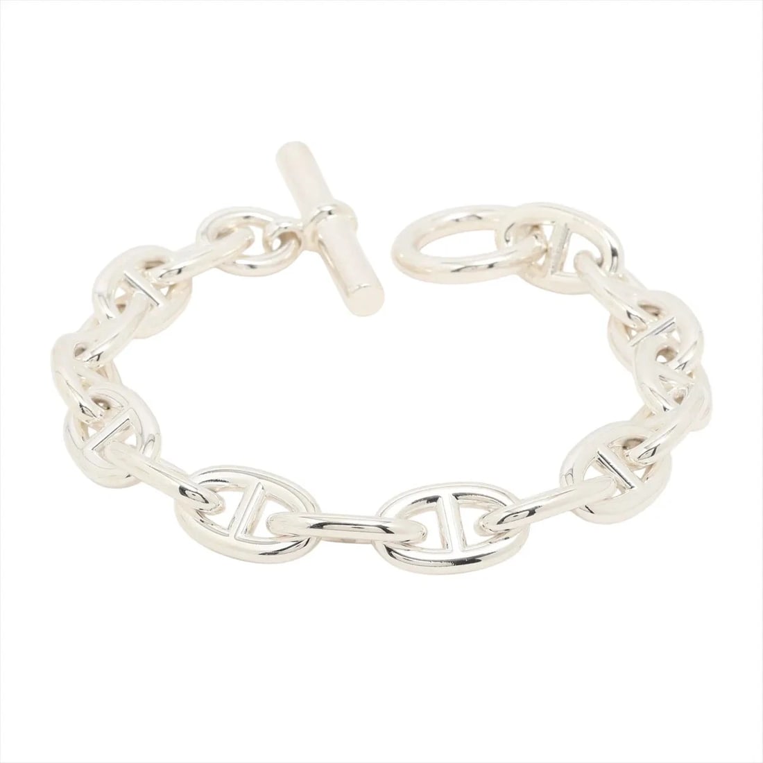 HERMES CHAINE D'ANCRE TGM BRACELET: Hermes Chaine d'Ancre TGM Bracelet Brand: Hermes Type/Style: Bracelet Material: 925, Color: Silver Size: None Accessories: None Accessories Notice: When purchasing pre-owned goods, please